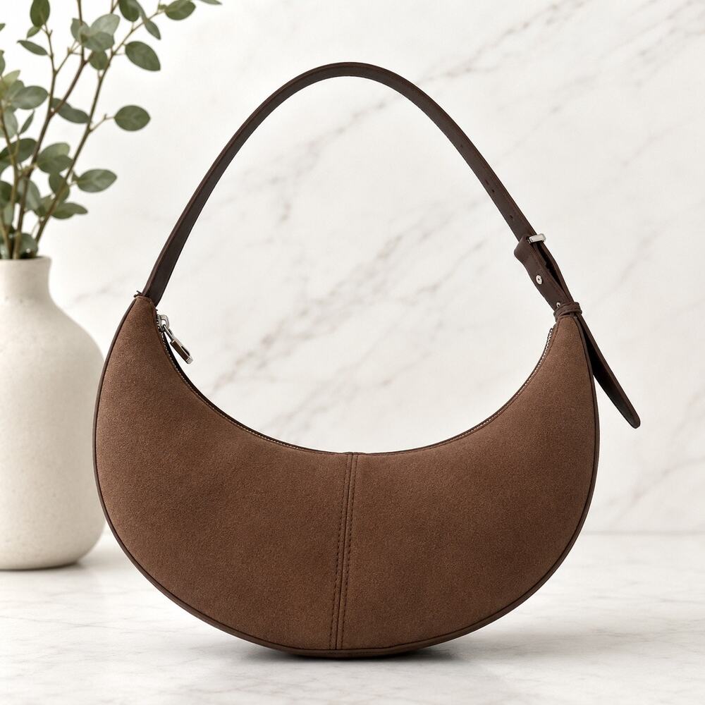 BCBG Skinny Crescent Shoulder Bag Taupe NWT Zip Top Adjustable Strap